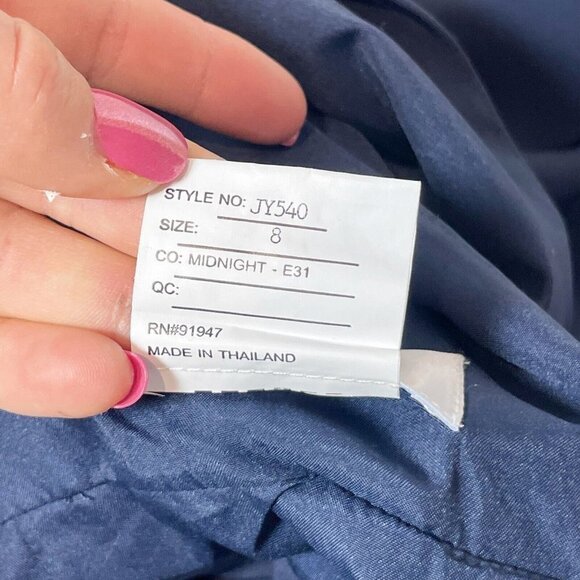 Jenny Yoo JY Womens Crepe Overlay Bow Back Bridesmaids Dress Navy 8 V-Neck JY540 - Picture 7 of 9